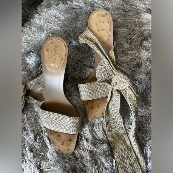 Gucci × Tom Ford Spring 2002 Ostrich Leather Heels Sandals y2k vintage shoes - Picture 1 of 5